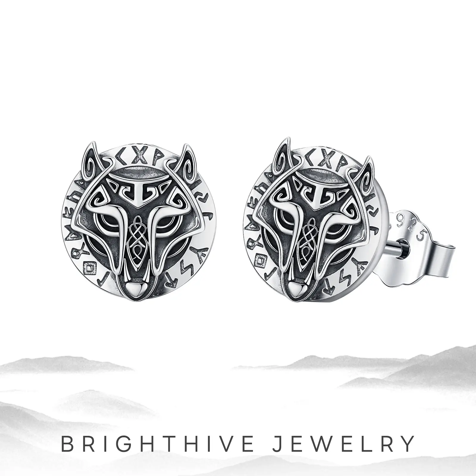 Brighthive 925 Sterling Silver Viking Wolf Head Earrings for Adults, Symbolic Unisex Jewelry for Graduation, Anniversary & Birthday, Halloween, Male, Elegant, No Warning Applicable, Unique And Distinctive Look
