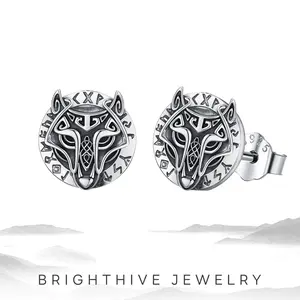 Brighthive Elegant Unisex Viking Wolf Head 925 Sterling Silver Earrings, Jewelry Gifts for Adults for Anniversary, Birthday, Christmas