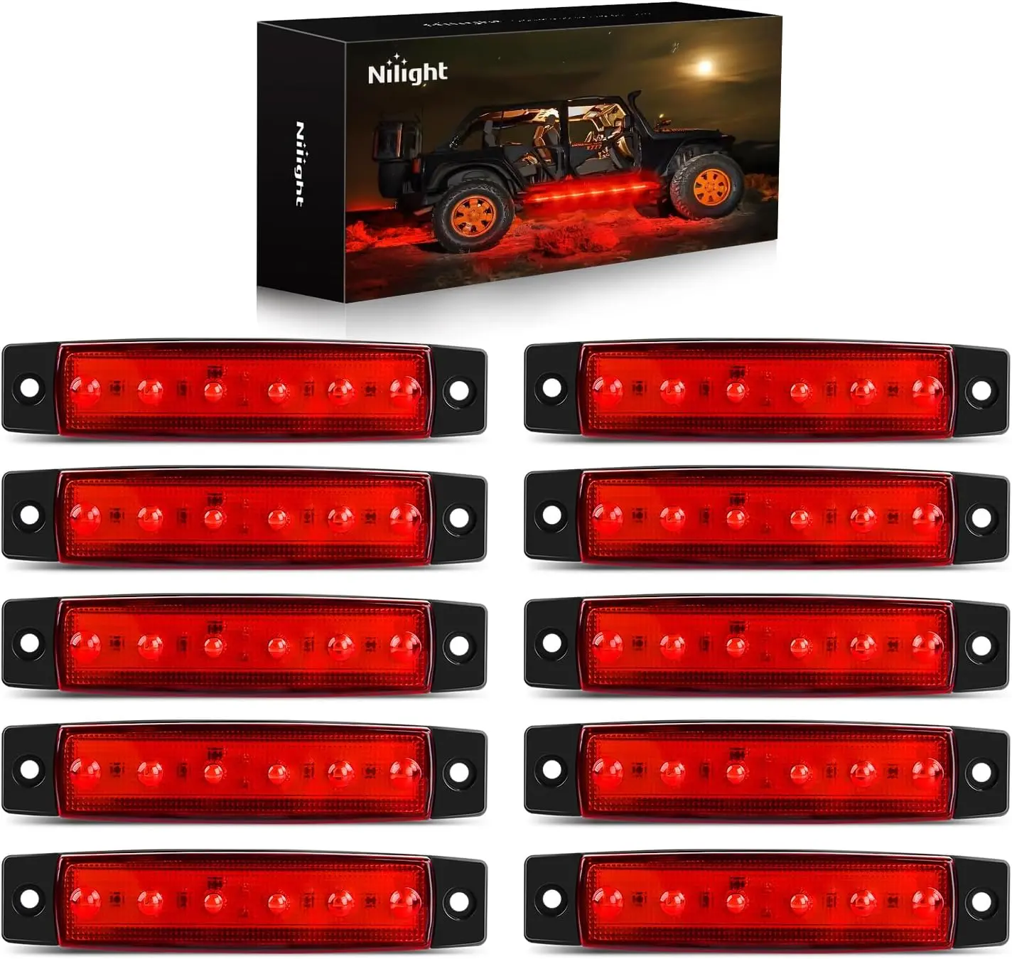 Nilight 10PCS 3.8in 6-LED Red Side Marker LED Tail Lights - High Intensity, 120 lm Output, Weatherproof Clearance Lights with Foam Tape Base for Truck, Trailer, Led Tail Light