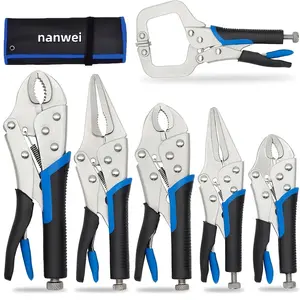 Set of 6 Pliers Including Locking, Needle-Nose, And Bent-Nose Types (Jaws Measuring 15-27Mm, Handles 254Mm). Features an Adjustment Knob for Tight Spaces, Ideal for Construction, Home Renovations