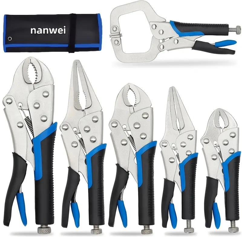 Set of 6 Pliers Including Locking, Needle-Nose, And Bent-Nose Types (Jaws Measuring 15-27Mm, Handles 254Mm). Features an Adjustment Knob for Tight Spaces, Ideal for Construction, Home Renovations