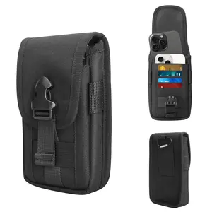 Vertical buckle Oxford cloth phone waist bag (black/with carabiner) | Compatible with phones under 7.5 inches | Lightweight and durable, frees up your hands | Essential for outdoor activities