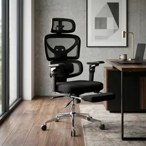 Wheel-Based Ergonomic Home Office Desk Chair, Massage Lumbar Support, 4D Headrest, 5D Armrests, Adjustable Back Height & Seat Depth (Black), Wheel-Based Desk Chairs
