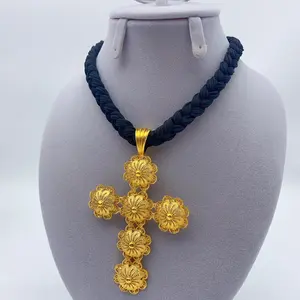 Ethiopian Black Rope Cross Pendant Jewelry for Women Man Wedding Party Dubai African Eritrea Gift Party