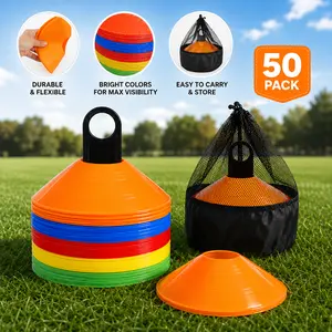 Soccer Cones 50 Pack Disc Cones Training Equipment Agility Cones for Soccer Basketball Football Speed Drills Field Marker Cones with Carry Bag and Drill Guide for Kids Athletes Coaching Practice Backyard Training Train Like a Pro outdoorfun