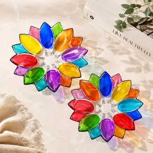 Colorful Lotus-Shaped Glass Fruit Plate - Colorful Decorative, Custom-Shaped, Large Tray, Display Tray for Fruits, Salads; Vibrant Rainbow Glass Centerpiece for Home, Parties, Colorful Decorative Plates, Custom-Shaped Plates