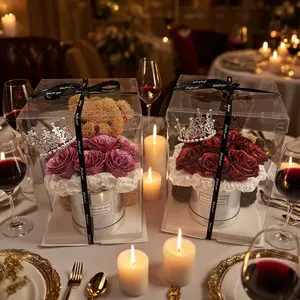 Red Glitter Rose Teddy Bear Bouquet, Bear Gift Box Artificial Bouquet, Valentine's Day, Wedding Anniversary, Engagement, Wedding, Red Glitter Ramo Buchon Birthday Gift Ramo Glitter 11 Roses Christmas Valentine's Gift, slight powder shedding is normal