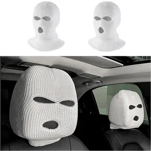 2 PCS Car Headrest Cover, Personalized Funny Car Seat Full Face Mask, Ski Mask Wrap Protection for Auto Front Seat Rest Decoration, Universal Interior Car Accessories