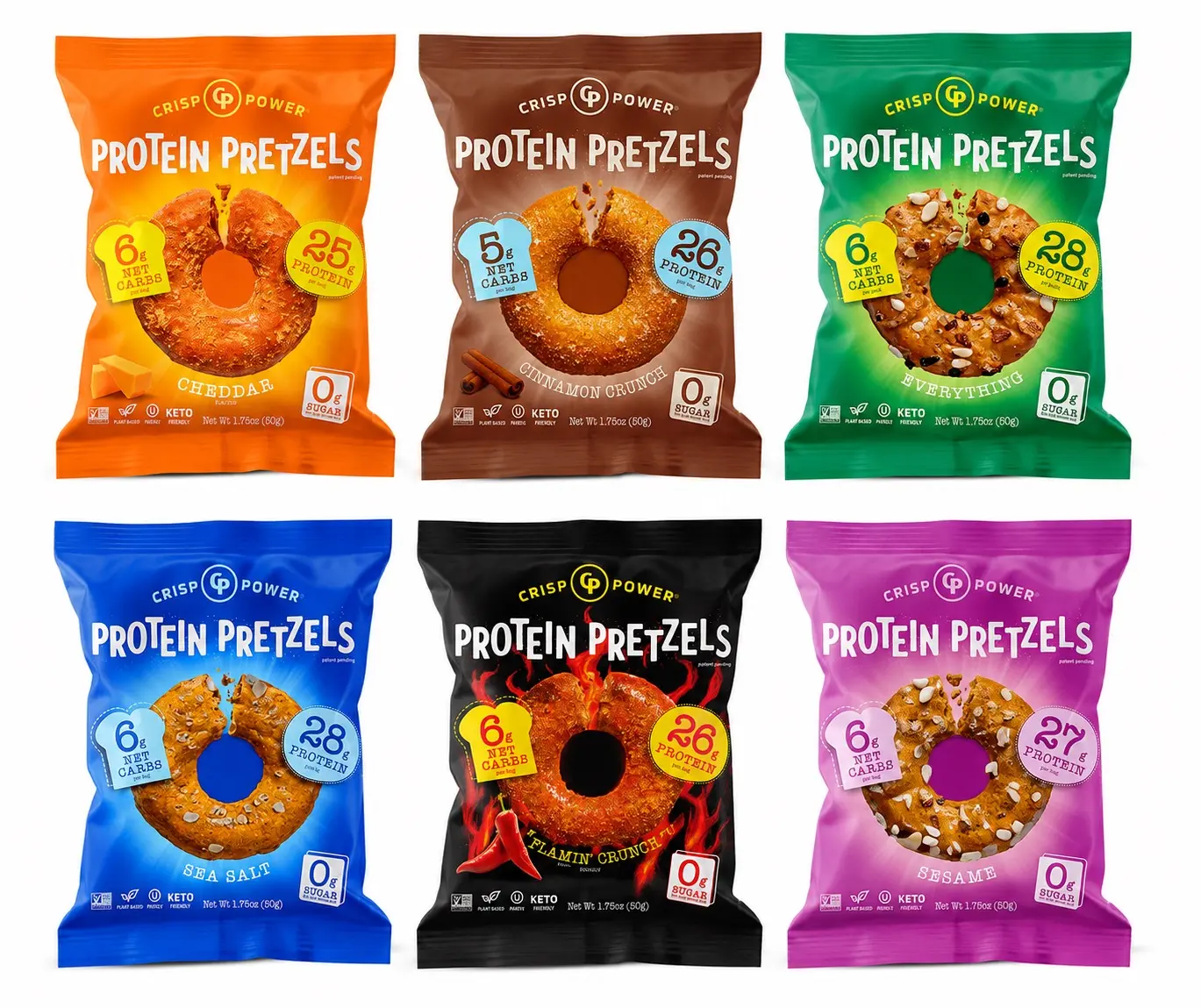 Crispy Power Protein Pretzels Variety Pack Snack - 6 Bags (10.5 oz/300 g)