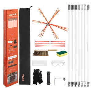 【fathersdaygift】VEVOR Chimney Sweep Kit, 23 ft Maximum Extendable Length Chimney Brush, Chimneys Cleaning Kit with Bristle Replacements & Goggles, 90° Bendable Fireplace Cleaning Tool, for Square, Rectangle Chimneys