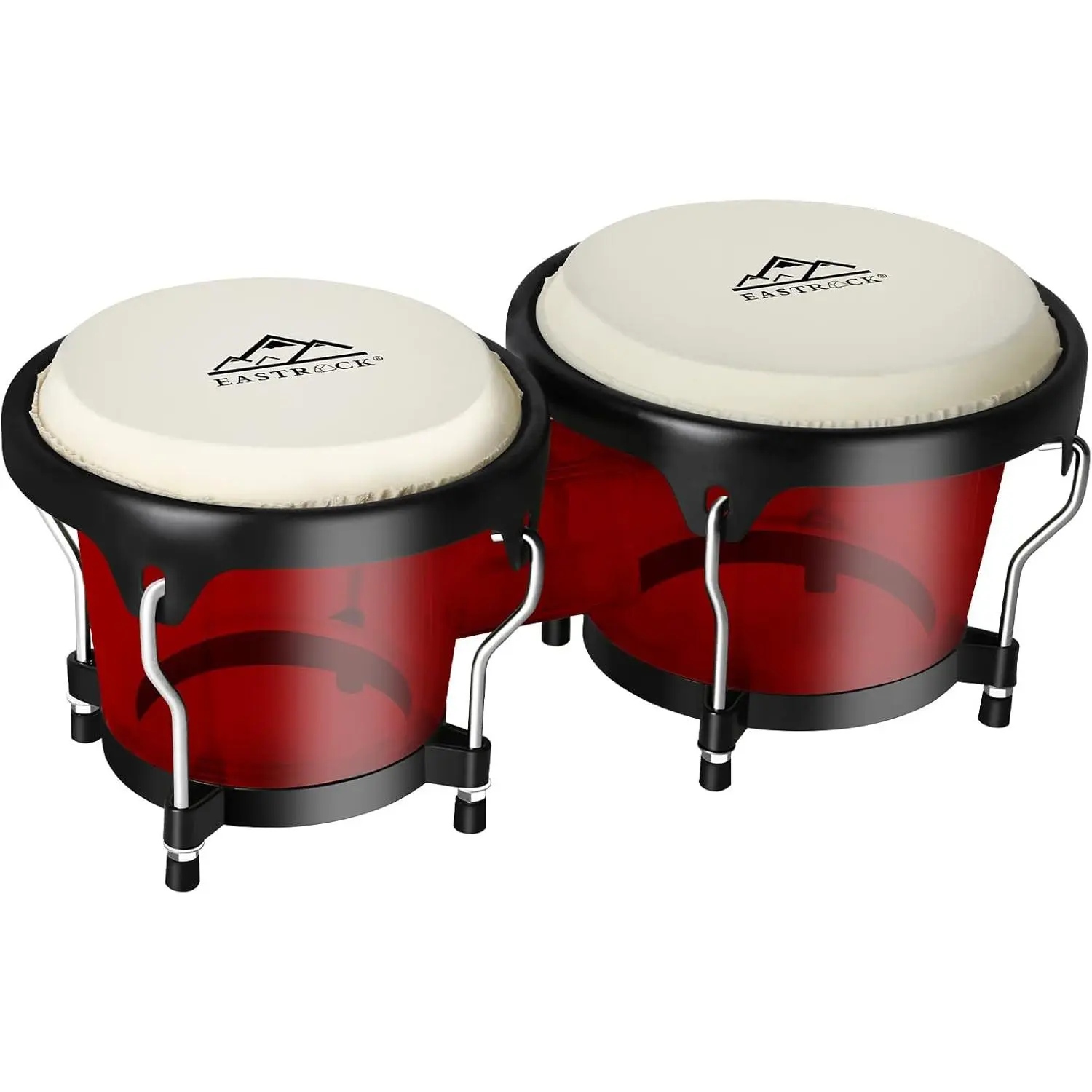 Bongo Drums 6 and 7 Set for  Adults Beginners Professionals Transparent Cavity and Metal Bongos Drum Percussion Instruments with Tuning Wrench (Red 6+7 Bongos)