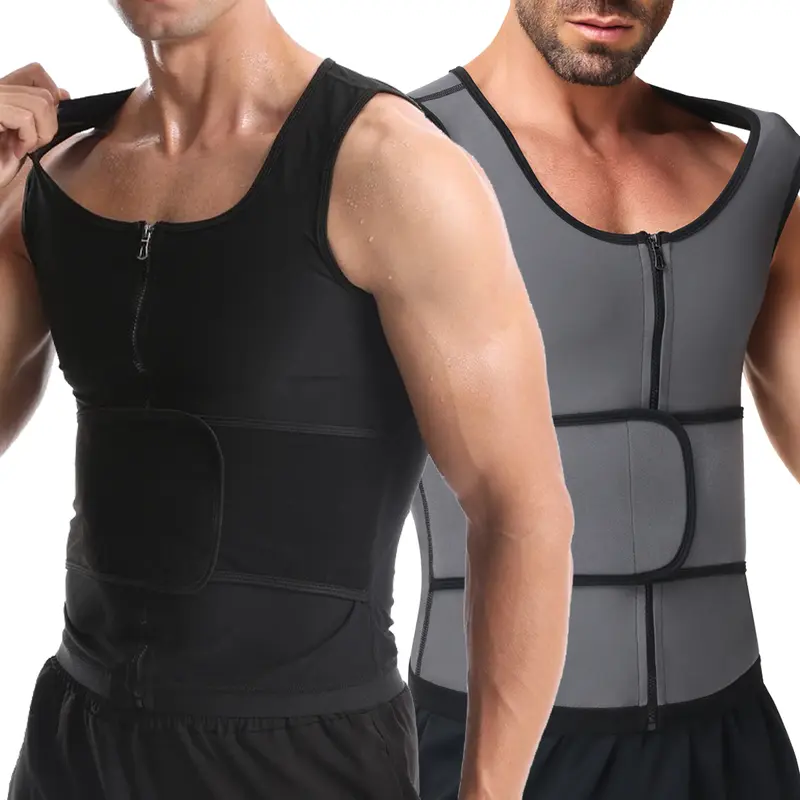 Men's Polyester Blend Sport Sleeveless Fitness Vest Top - Zippered Front Adjustable Quick Dry Athletic Wear, Sweat Waist Trainer for Gym Workouts