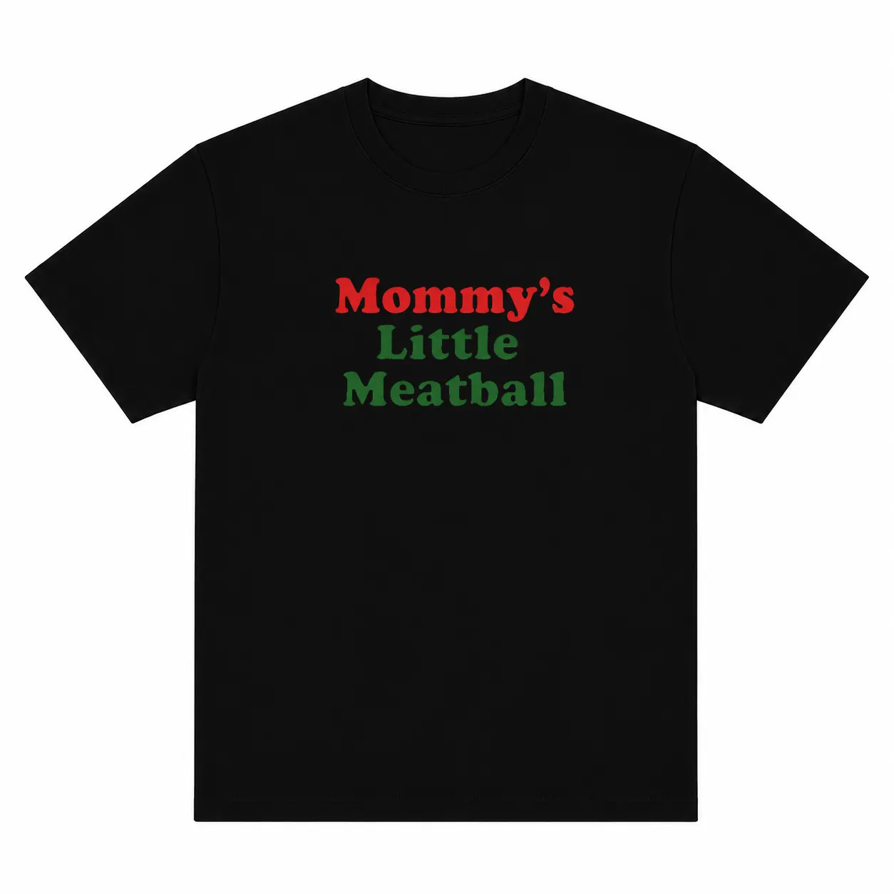 Mommy’s Little Meatball T-shirt, Funny Letter Print Black Shirt for Men Women, Unisex Oversized Tee Top, Harajuku Streetwear, Casual Sweet Wear Outfit, Family Humor Graphic Shirt, Everyday Gift, Daily