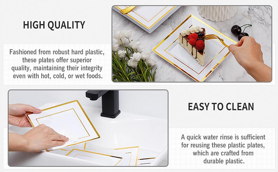 120PCS 6.5"Square Gold Glitter Dessert Plastic Plates with 7.4"Forks, Gold Appetizer Plates for 60 Guests, Including 60 Disposable Cake Plastic Plates and 60 Forks for Wedding/Birthday Party