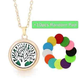 Golden Stainless Steel Tree of Life Aromatherapy Necklace Essential Oil Diffuser Perfume Pendant Locket Women's   Jewelry