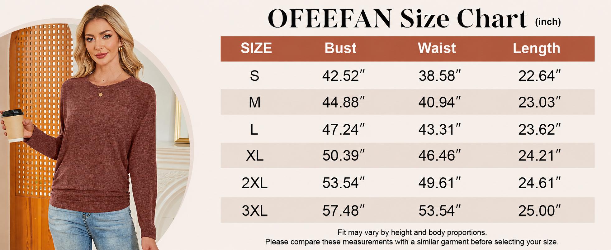 OFEEFAN  Womens Long Sleeve Shirts Ruched Hem Fall Tops Lightweight Sweaters