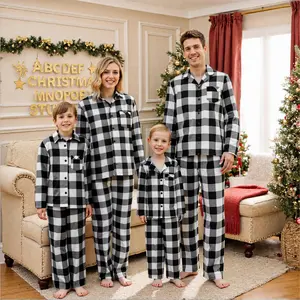 FOCUSNORM Family Matching Christmas Pajamas for Family Christmas Pjs Set Buffalo Plaid Pajamas Long Sleeve Holiday Jammies Sleepwear Set for Adults Couples Kids