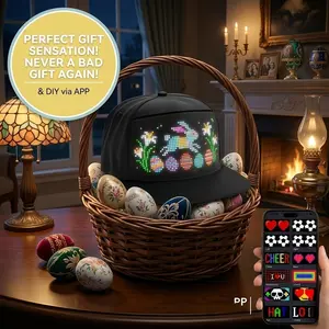 LED Novelty Light Hat, APP Smartphone-Controlled, Supports Text/Images/Doodles for DIY, Adjustable Size, Ideal for Outdoor Activities & Holiday Parties, Perfect Gift Option