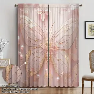 Butterfly Pearl Print Curtains Set, Stylish Rod Pocket Window Drapes for Bedroom & Living Room, Comfortable Atmosphere, Easy Installation, Home Decoration Curtain