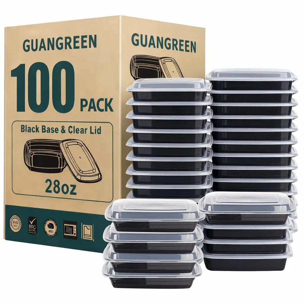 28 oz Disposable Food Containers with Lids, Rectangular Microwave-Safe Meal Prep Containers, Takeout & Food Storage Boxes for Leftovers, Lunch, Catering & Daily Use, 5/50/100/150 Pack