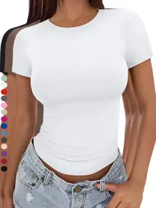 2026 Women's Basic Short Sleeve Crew Neck T-shirt, Casual Solid Slim-fit Tee for SummerDaily Wear, Women Teen Girls Clothes
