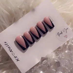 Black V French Square Acrylic Press On Nails - Perfect for Any Occasion