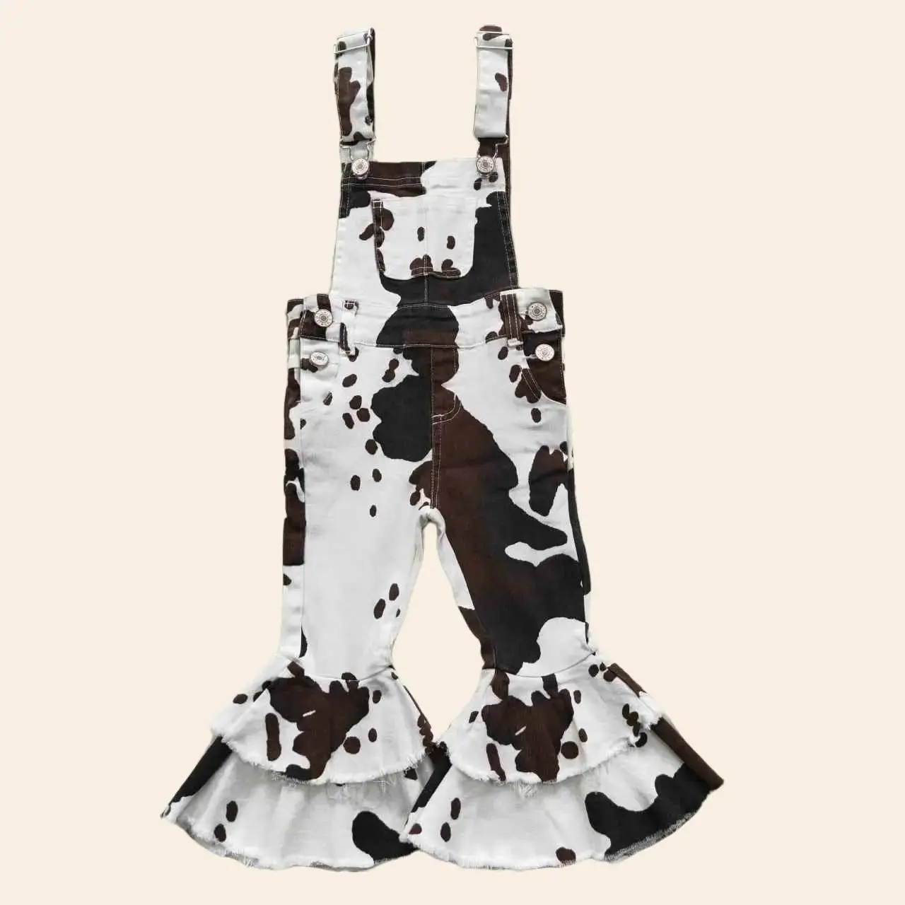 UWH Kids Girl Denim Jumpsuit Cow Print Girl Overalls Toddler Girl Clothes Bell Bottom Jeans