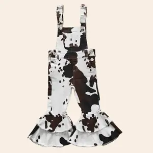 UWH Kids Girl Denim Jumpsuit Cow Print Girl Overalls Toddler Girl Clothes Bell Bottom Jeans