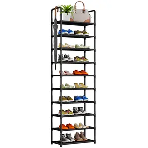 Shoe Rack Organizer 10 Tier Space Saving Shoe Shelf Storage Sturdy Metal Shoe Tower for Closet Entryway Bedroom, Black