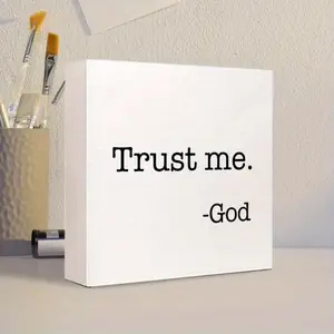 Letter Pattern PVC Sign, 1 Count Trust Me God Letter Desktop Ornament, Desktop Decoration for Home Office Dormitory School, Indoor Home Decoration