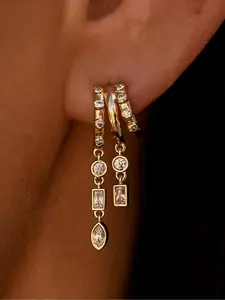 14K Gold Plated CZ Drop Huggie Earrings for Women, Dainty Multi-Gemstone Dangle Design, Hypoallergenic Brass, Perfect for Everyday Wear & Layering, Trendy Minimalist Statement Jewelry