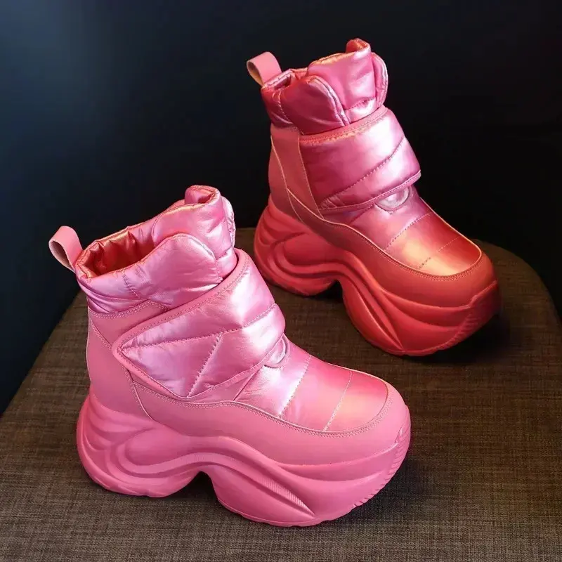 Women's Winter Snow Boots - Thick PU Upper, Non-Slip Rubber Sole, Bright Pink Round Toe, Plush Lining, Thick Platform Heel, Arch Support, Hand Washable Shoe for Snow & Ice Traction, Casual & Semi-Formal Footwear, Casual Wear Ankle Boots