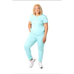 iCare Unique Scrub Set w/logo Comfort Womenswear Breathable Pants Elegance Drawstring Customized Overalls Fabric for Women Elastic Suits Underwear Zipper Fit