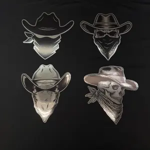 Chrome Masked Cowboy Skull Decal Collection 9x8 Inches High Quality Printed Chrome Vinyl Easy Apply Remove Multiple Variations Available Vehicle Exterior Decoration Sticker For Cars