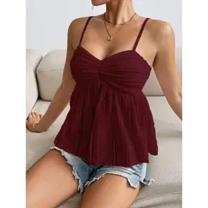Women Solid Color Ruffle Hem Fashionable Camisole For New Year ClothesRAIMENTRY