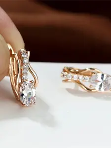Oval Stone Hoop Earrings for Women, Synthetic Crystal, Pink, White, Beautiful, Wedding, Birthstone, Wedding Jewelry