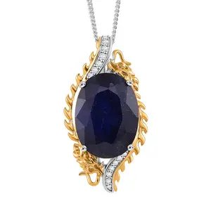 Sapphire Moissanite  Rhodium Plated 925 Sterling Silver 18K Vermeil Yellow Gold Plated Pendant Necklace for Women Jewelry Birthday Christmas Gifts Size 18 Inches Ct 11.89