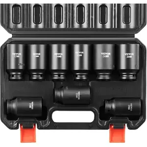 VEVOR Impact Socket Set 3/8 Drive, 90 PCS, CR-MO, SAE 1/4-3/4 Metric 6-19mm, with Shallow Deep Sockets, Swivel E-Torx Bit socket Sockets, Extension Bars, Adapters, Universal JointVEVOR Super Brand Day