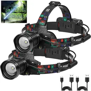 Rechargeable Headlamp Super Bright 99000 Lumens, 2Pack LED Head Lamp with 3 Modes, 90 °   Adjustable Head Lights for Forehead, IPX6 Waterproof HeadLamps for Adults Camping Hunting Hiking : Sports & Outdoors