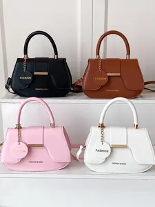 Fashion Multi-Color Leather Handbag, Small Crossbody Bag with Handle and Hardware, Ideal for Daily Use and Special Occasions, Casual Trendy Handbag