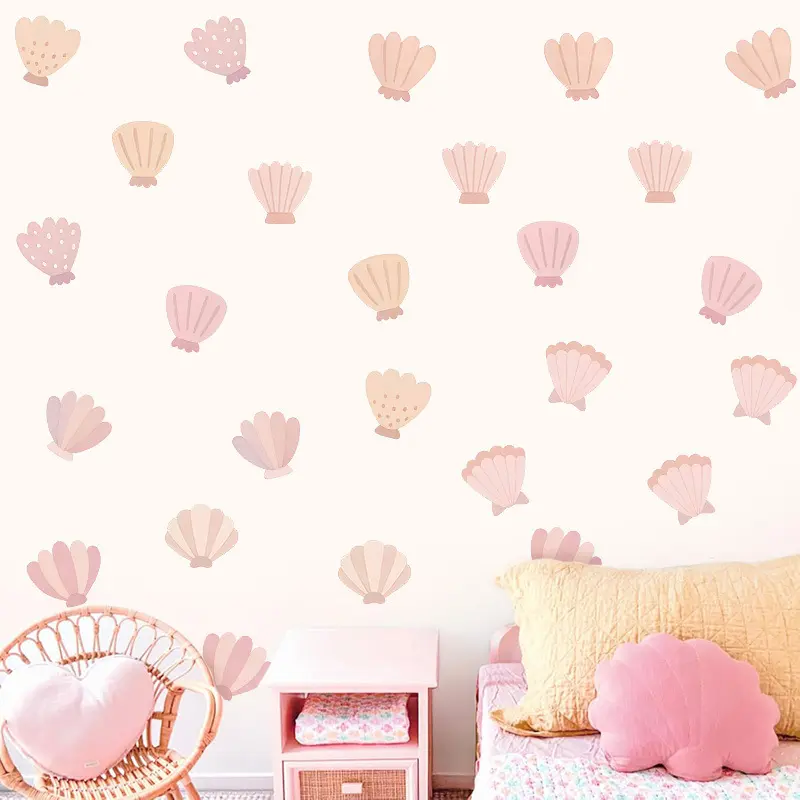 24Pcs/4sheets Colorful, Decorative Shell Wall Decals Stickers Boho for Girls Bedroom Art, Ceiling, Playroom, Daycare, Nursery, Babyroom, Classroom, School, Refrigerator & Window Stickers, Home Decoration (Waterproof)