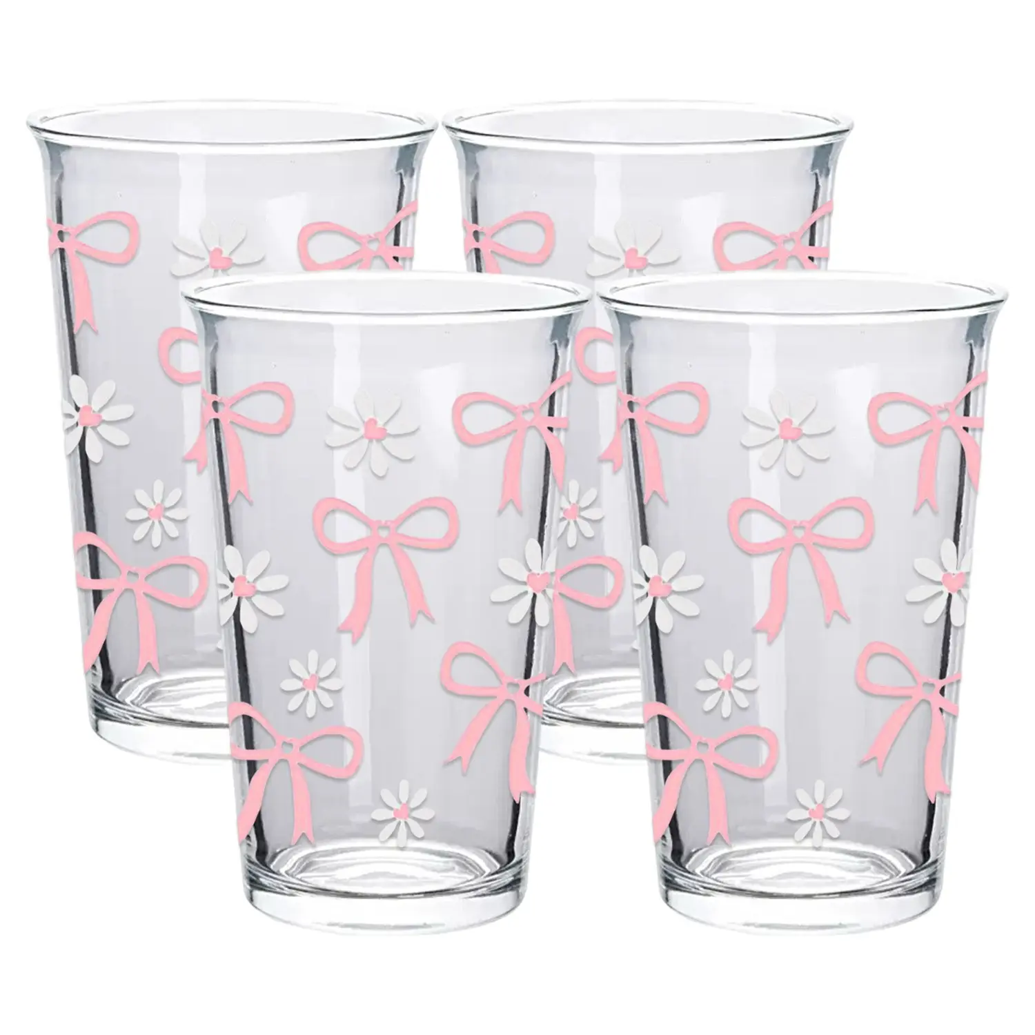 12 oz Bow&Daisy Pattern Highball Glasses, 1/4pc Drinking Glass Set, Water  Glasses, Mojito Glass Cups, Mixed Drink Cocktail Glass Set - TikTok Shop