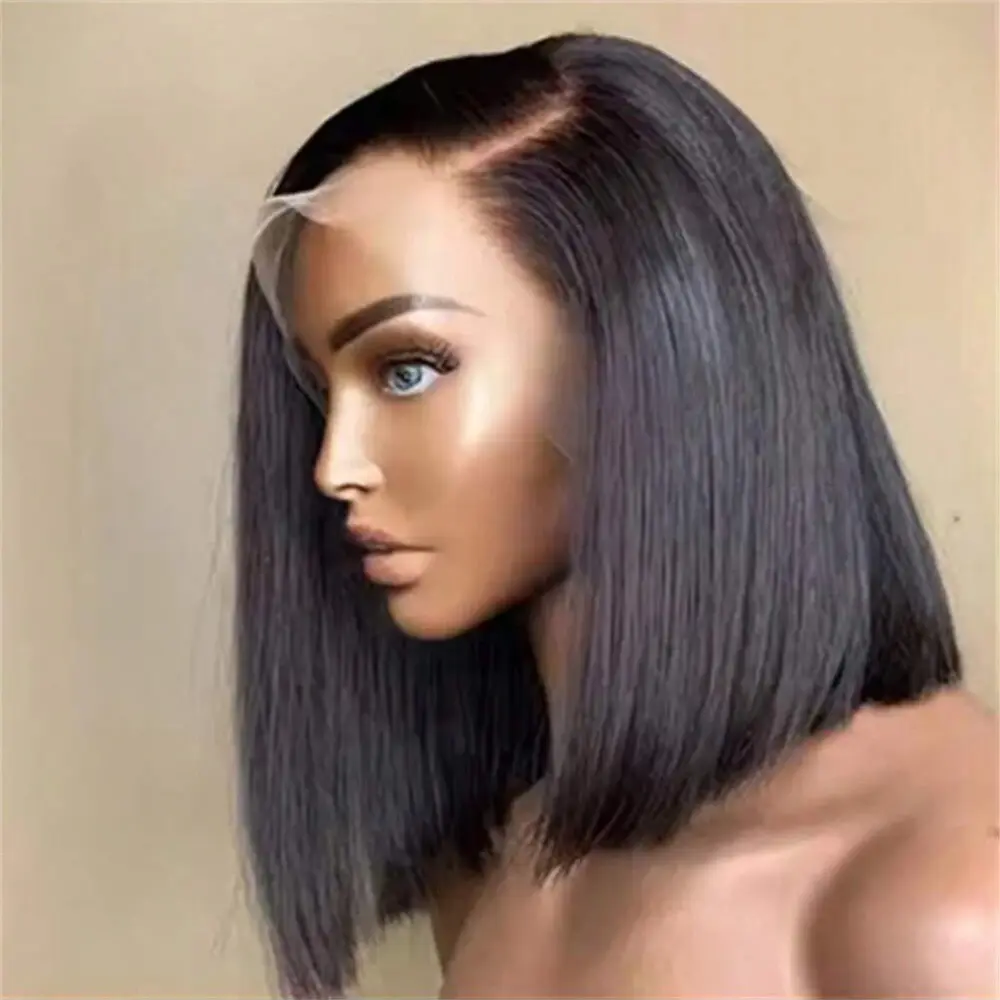 13x4 Bob Wig Human Hair  HD Transparent Lace Front Wigs Human Hair Short Bob Pre Plucked Straight Wigs Human Hair for Women Natural Black Color summerwins