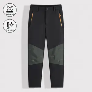 Men's Solid Color Pocket Zipper Waterproof Work Pants, Well-Fitting Athletic Pockets, Durable Autumn and Winter Trousers, Waterproof Hiking Pants with Fleece Lining, Suitable for Outdoor Sports Activities like Mountaineering, Fishing, Hunting.