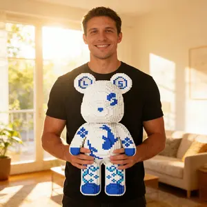 Blue-And- Porcelain Lucky Bear 3D Puzzle Blocks, Building Block Puzzle, Teddy Bear, Creative Decoration for Home, Party, DIY Crafts, Holiday Gift, Lightweight Statue