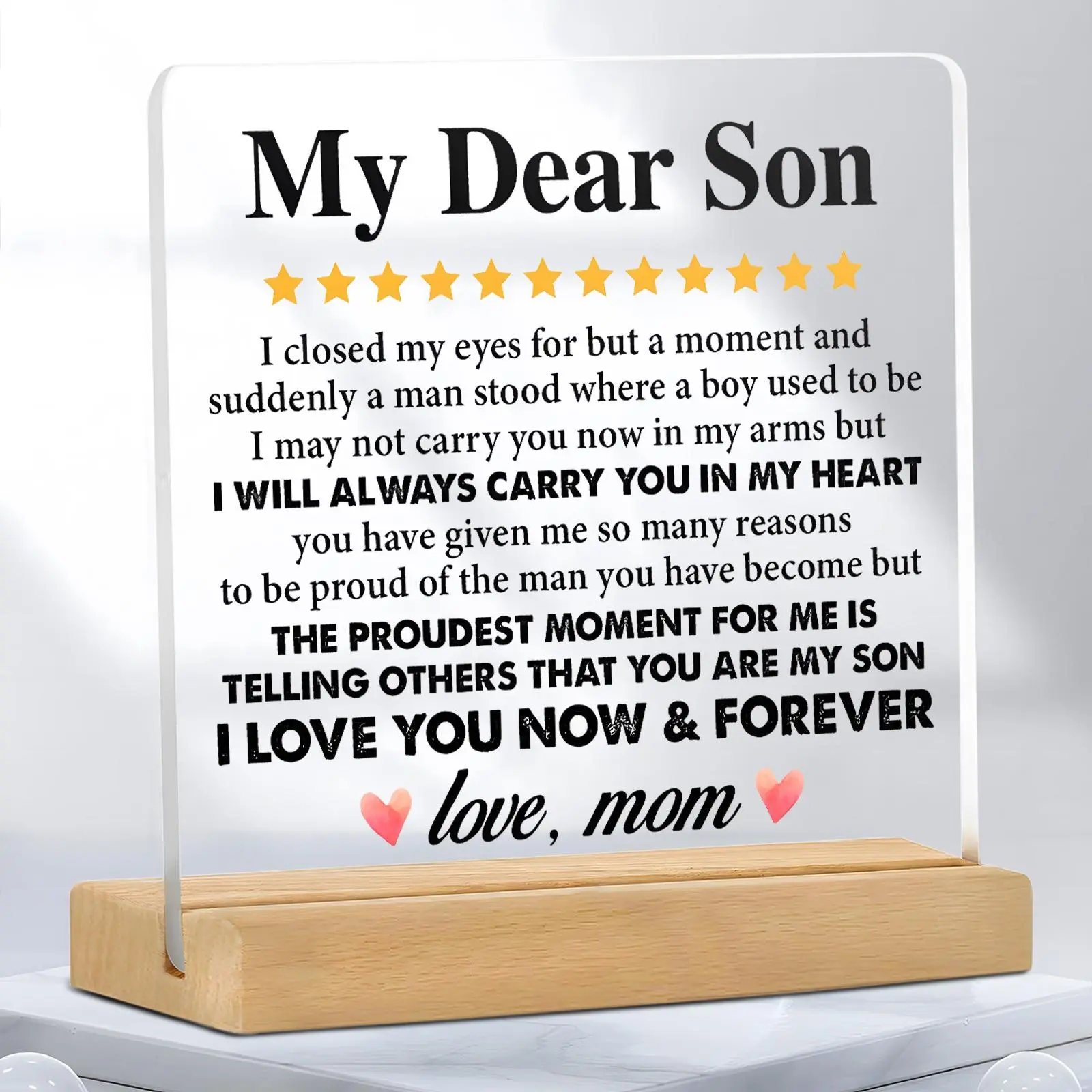 Creative Gift for Son,  Clear Acrylic Ornament, Desktop Decoration, Meaningful Gift From Mom To Son, Birthday & Graduation Gift, Acrylic Plaque Sign, Personalized Plaque, Decorative Plaque