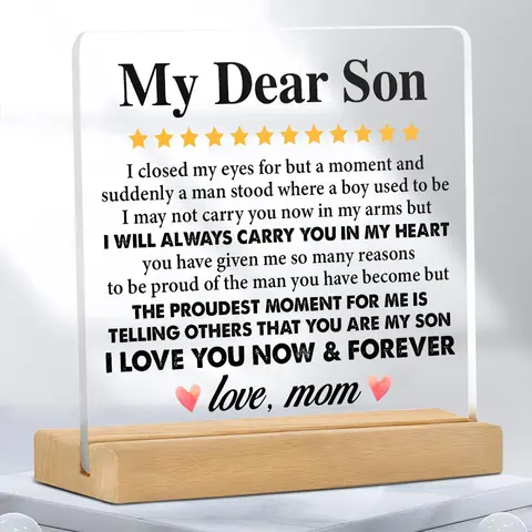 Creative Gift for Son,  Clear Acrylic Ornament, Desktop Decoration, Meaningful Gift From Mom To Son, Birthday & Graduation Gift, Acrylic Plaque Sign, Personalized Plaque, Decorative Plaque
