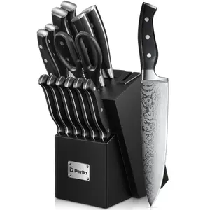 Knife Set, 14PCS German Stainless Steel Kitchen Knives Block Set with Built-in Sharpener