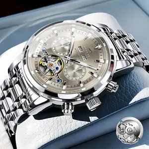 ROXIE men's self-winding watch automatic mechanical tourbillon stainless steel waterproof luminous luxury dress watch Wristwatch