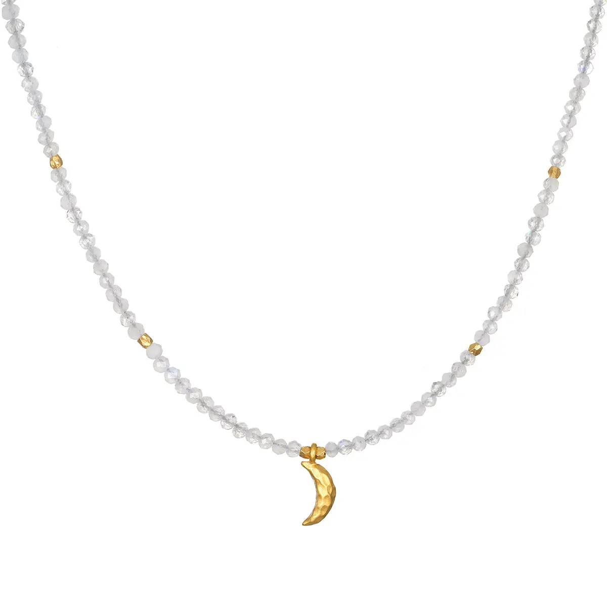 Women's 18-Carat Gold-Plated Adjustable Chain Necklace - Dainty Moonstone Gemstone Pendant with Crescent Moon Goddess Charm, for Divine Feminine Nourishment & Passion